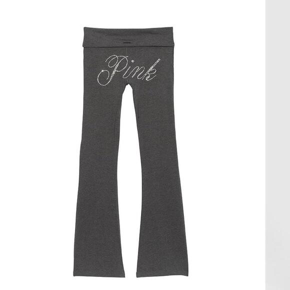 Y2K Victoria’s Secret PINK VS Bling Cotton Foldover Flare Leggings - Picture 3 of 3